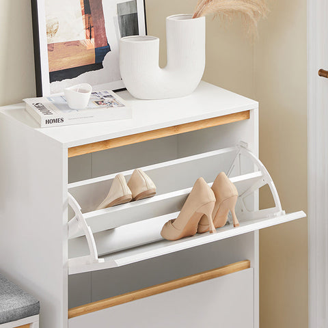 Rootz Modern Shoe Cabinet - Foldable Compartments - Space-Saving Storage - MDF & Bamboo - 60x91x34cm