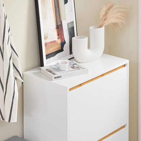 Rootz Modern Shoe Cabinet - Foldable Compartments - Space-Saving Storage - MDF & Bamboo - 60x91x34cm
