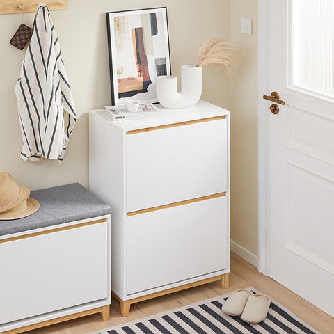 Rootz Modern Shoe Cabinet - Foldable Compartments - Space-Saving Storage - MDF & Bamboo - 60x91x34cm