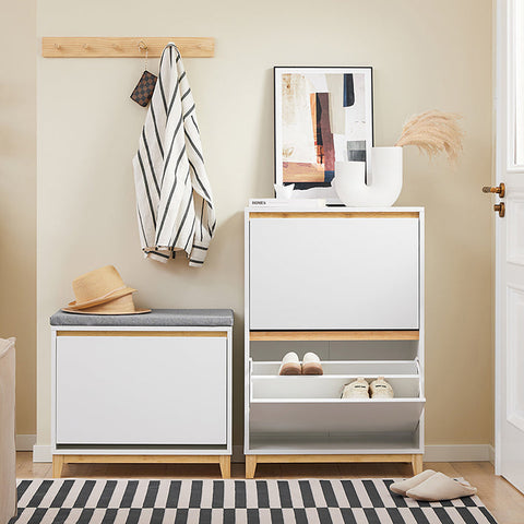 Rootz Modern Shoe Cabinet - Foldable Compartments - Space-Saving Storage - MDF & Bamboo - 60x91x34cm