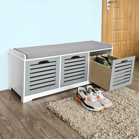 Rootz Hallway Storage Bench with Seat Cushion - Shoe Cabinet - Entryway Organizer - MDF Construction - Removable Baskets - Comfortable Seating - Versatile Use - Approx. 43cm x 105cm x 35cm