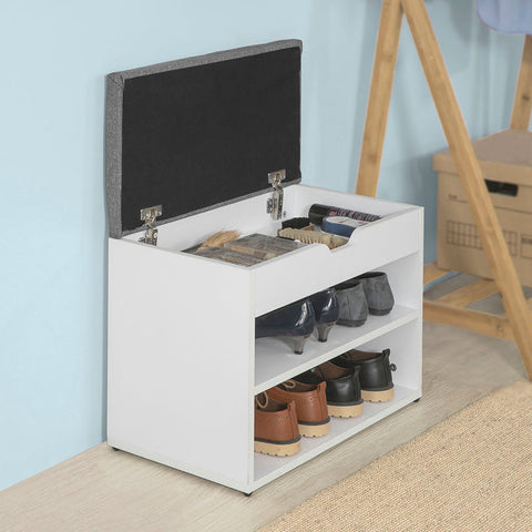 Rootz Shoe Bench with Seat - Shoe Rack - Shoe Cabinet - Comfortable Cushion - Spacious Storage - Safe Rubber Feet - 60cm x 43cm x 30cm - Light Gray