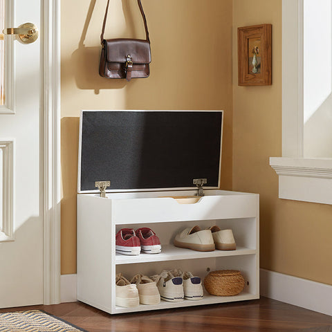 Rootz Shoe Bench with Seat - Shoe Rack - Hallway Cabinet - White Chipboard - PU Cushion - Durable & Secure - 60cm x 30cm x 44cm