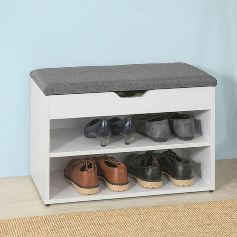 Rootz Shoe Bench with Seat - Shoe Rack - Shoe Cabinet - Comfortable Cushion - Spacious Storage - Safe Rubber Feet - 60cm x 43cm x 30cm - Light Gray