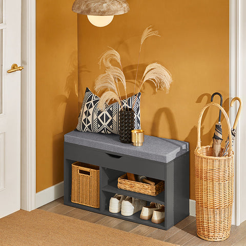 Rootz Shoe Bench with Storage - Shoe Rack with Seat - Entryway Bench - Comfortable Seat Cushion - Space-Saving Design - Dark Gray - 80cm x 48cm x 31cm