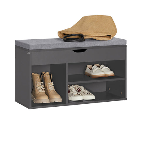 Rootz Shoe Bench with Storage - Shoe Rack with Seat - Entryway Bench - Comfortable Seat Cushion - Space-Saving Design - Dark Gray - 80cm x 48cm x 31cm