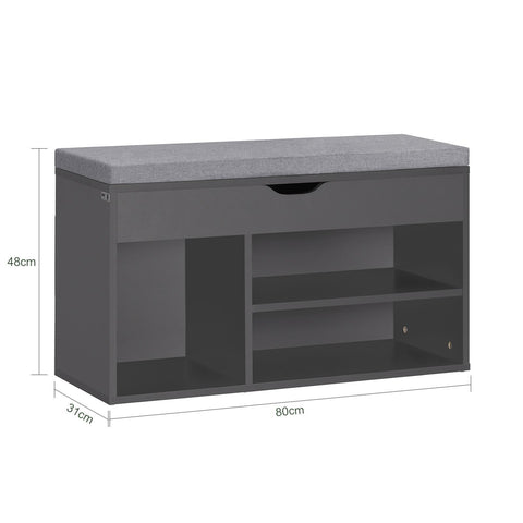 Rootz Shoe Bench with Storage - Shoe Rack with Seat - Entryway Bench - Comfortable Seat Cushion - Space-Saving Design - Dark Gray - 80cm x 48cm x 31cm