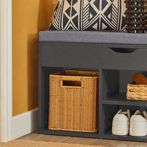 Rootz Shoe Bench with Storage - Shoe Rack with Seat - Entryway Bench - Comfortable Seat Cushion - Space-Saving Design - Dark Gray - 80cm x 48cm x 31cm