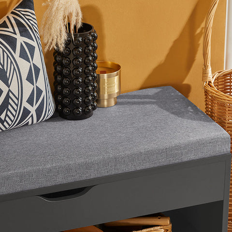 Rootz Shoe Bench with Storage - Shoe Rack with Seat - Entryway Bench - Comfortable Seat Cushion - Space-Saving Design - Dark Gray - 80cm x 48cm x 31cm