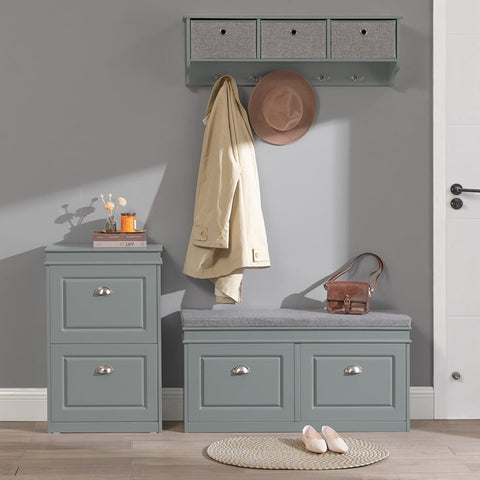 Rootz Shoe Bench with Storage - Shoe Tipper - Entryway Bench - Space-Saving Design - Comfortable Seating - Eco-Friendly FSC Certified - Light Gray MDF - 104cm x 51cm x 24cm