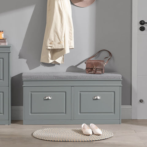 Rootz Shoe Bench with Storage - Shoe Tipper - Entryway Bench - Space-Saving Design - Comfortable Seating - Eco-Friendly FSC Certified - Light Gray MDF - 104cm x 51cm x 24cm