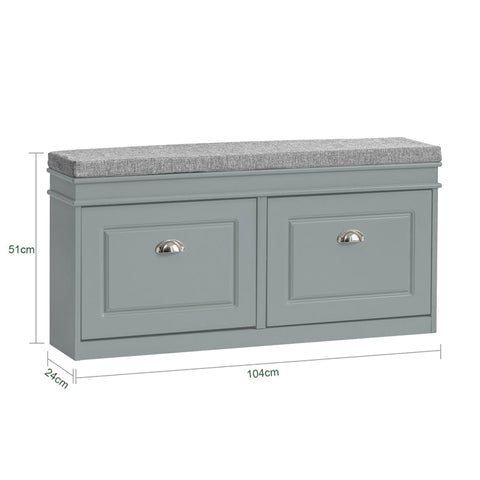 Rootz Shoe Bench with Storage - Shoe Tipper - Entryway Bench - Space-Saving Design - Comfortable Seating - Eco-Friendly FSC Certified - Light Gray MDF - 104cm x 51cm x 24cm