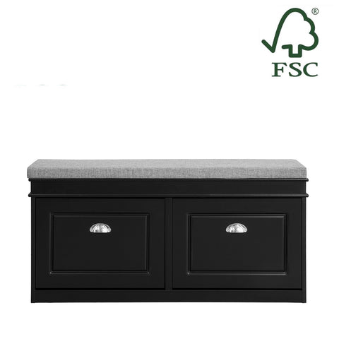 Rootz Shoe Bench with Storage - Shoe Rack - Entryway Bench - FSC Certified - Space-Saving Design - Comfortable Seating - 104cm x 52cm x 24cm - Available in Black or White
