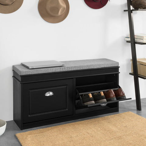 Rootz Shoe Bench with Storage - Shoe Rack - Entryway Bench - FSC Certified - Space-Saving Design - Comfortable Seating - 104cm x 52cm x 24cm - Available in Black or White