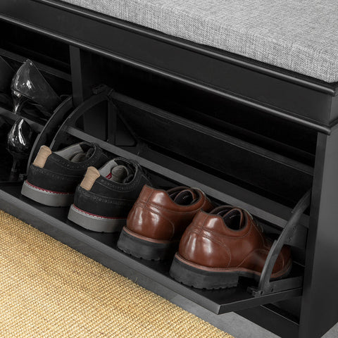 Rootz Shoe Bench with Storage - Shoe Rack - Entryway Bench - FSC Certified - Space-Saving Design - Comfortable Seating - 104cm x 52cm x 24cm - Available in Black or White