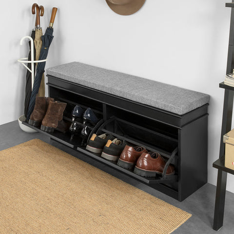 Rootz Shoe Bench with Storage - Shoe Rack - Entryway Bench - FSC Certified - Space-Saving Design - Comfortable Seating - 104cm x 52cm x 24cm - Available in Black or White