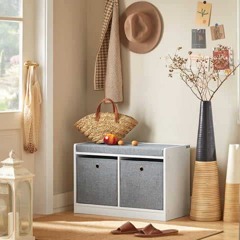 Rootz Shoe Storage Bench - Sitting Chest of Drawers - Entryway Organizer - Removable Baskets - Comfortable Cushion - Space-Saving - 68cm x 45cm x 32cm