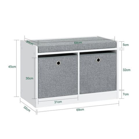Rootz Shoe Storage Bench - Sitting Chest of Drawers - Entryway Organizer - Removable Baskets - Comfortable Cushion - Space-Saving - 68cm x 45cm x 32cm