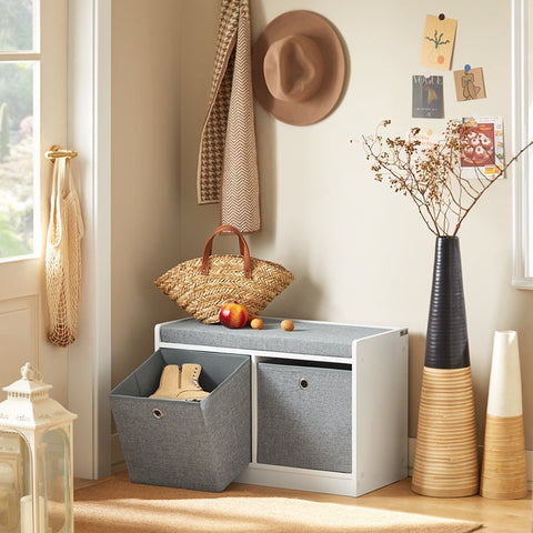 Rootz Shoe Storage Bench - Sitting Chest of Drawers - Entryway Organizer - Removable Baskets - Comfortable Cushion - Space-Saving - 68cm x 45cm x 32cm