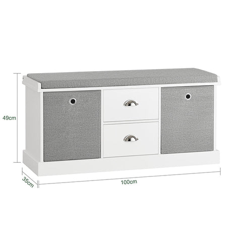 Rootz Shoe Storage Bench - Entryway Organizer - Shoe Rack - Comfortable Seating - Removable Baskets - Durable MDF Construction - 100cm x 50cm x 35cm