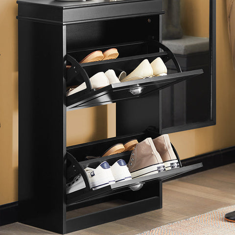 Rootz Shoe Cabinet with 2 Flaps - Shoe Tipper - Shoe Organizer - Sturdy Construction - Wall Attachable - Space-Saving Design - 53cm x 82cm x 24cm