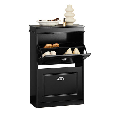 Rootz Shoe Cabinet with 2 Flaps - Shoe Tipper - Shoe Organizer - Sturdy Construction - Wall Attachable - Space-Saving Design - 53cm x 82cm x 24cm