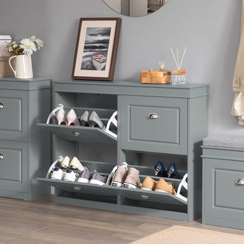 Rootz Shoe Cabinet with 4 Flaps - Shoe Tipper - Shoe Organizer - FSC Certified - Sturdy Construction - Wall Attachable - 105cm x 82cm x 24cm