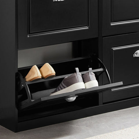 Rootz Shoe Tipper Cabinet - Shoe Storage Organizer - Shoe Dresser - FSC Certified - Sturdy & Secure - Wall Attachable - 105cm x 82cm x 24cm - Black