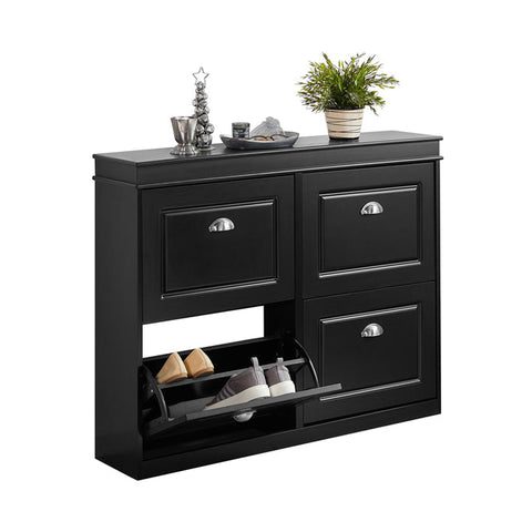 Rootz Shoe Tipper Cabinet - Shoe Storage Organizer - Shoe Dresser - FSC Certified - Sturdy & Secure - Wall Attachable - 105cm x 82cm x 24cm - Black