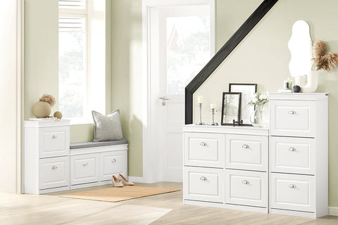 Rootz White Shoe Cabinet - Shoe Tipper - Shoe Storage Organizer - FSC Certified - Sturdy Construction - Wall Attachable - 105cm x 83cm x 24cm