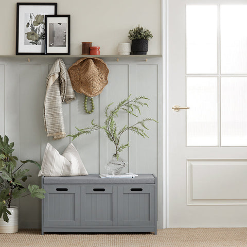 Rootz Hallway Bench with Shoe Storage - Shoe Cabinet - Entryway Organizer - Comfortable Padded Seat - Removable Cushion - MDF Construction - 90cm x 45cm x 35cm
