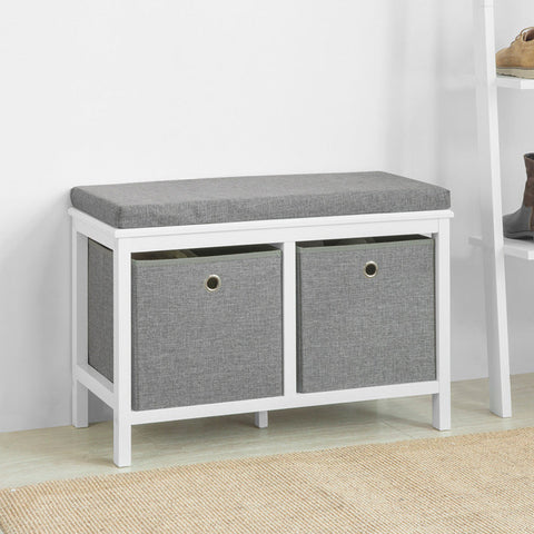 Rootz Shoe Storage Bench with Cushion - Sitting Chest of Drawers - Entryway Bench - 2 Removable Baskets - Space-Saving - Comfortable Seating - MDF and Fleece Material - 70cm x 50cm x 30cm