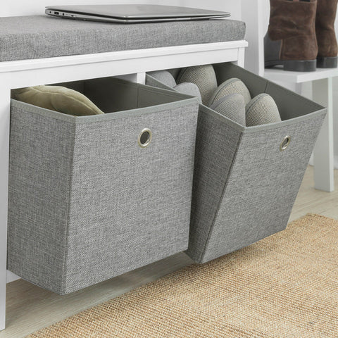 Rootz Shoe Storage Bench with Cushion - Sitting Chest of Drawers - Entryway Bench - 2 Removable Baskets - Space-Saving - Comfortable Seating - MDF and Fleece Material - 70cm x 50cm x 30cm