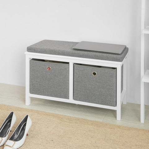 Rootz Shoe Storage Bench with Cushion - Sitting Chest of Drawers - Entryway Bench - 2 Removable Baskets - Space-Saving - Comfortable Seating - MDF and Fleece Material - 70cm x 50cm x 30cm