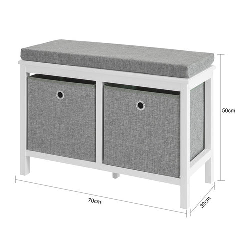 Rootz Shoe Storage Bench with Cushion - Sitting Chest of Drawers - Entryway Bench - 2 Removable Baskets - Space-Saving - Comfortable Seating - MDF and Fleece Material - 70cm x 50cm x 30cm