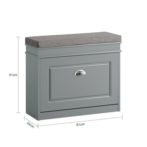 Rootz Shoe Cabinet Bench - Shoe Tipper - Shoe Dresser - Versatile Storage - Comfortable Seating - Easy Assembly - Light Gray MDF - 61cm x 51cm x 24cm