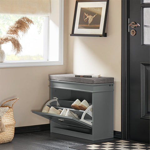 Rootz Shoe Cabinet Bench - Shoe Tipper - Shoe Dresser - Versatile Storage - Comfortable Seating - Easy Assembly - Light Gray MDF - 61cm x 51cm x 24cm
