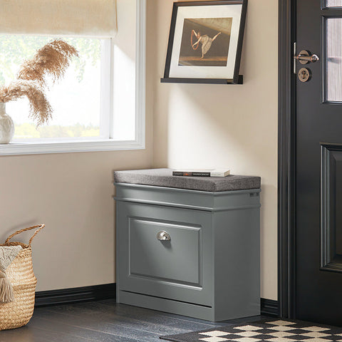 Rootz Shoe Cabinet Bench - Shoe Tipper - Shoe Dresser - Versatile Storage - Comfortable Seating - Easy Assembly - Light Gray MDF - 61cm x 51cm x 24cm