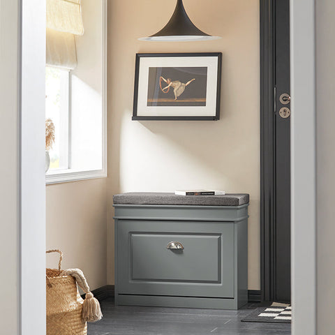 Rootz Shoe Cabinet Bench - Shoe Tipper - Shoe Dresser - Versatile Storage - Comfortable Seating - Easy Assembly - Light Gray MDF - 61cm x 51cm x 24cm