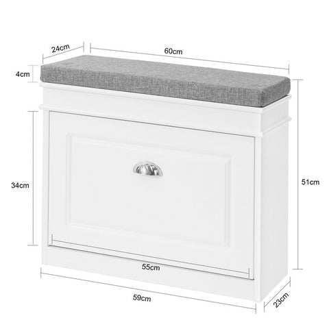 Rootz Shoe Cabinet Bench with Flap - Shoe Tipper - Shoe Storage Organizer - FSC Certified - 100% Recyclable Packaging - Comfortable Seat Cushion - 75cm x 51cm x 24cm