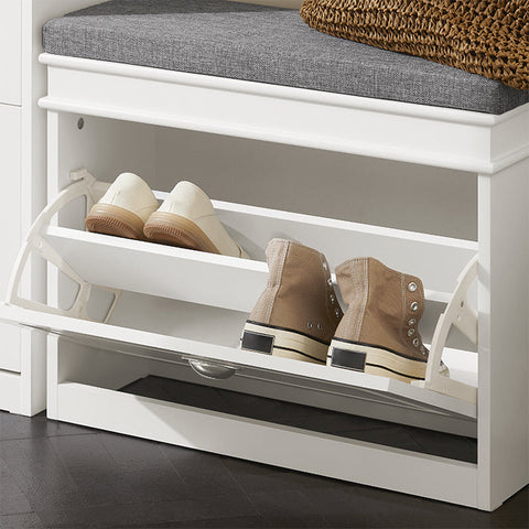 Rootz Shoe Cabinet Bench with Flap - Shoe Tipper - Shoe Storage Organizer - FSC Certified - 100% Recyclable Packaging - Comfortable Seat Cushion - 75cm x 51cm x 24cm