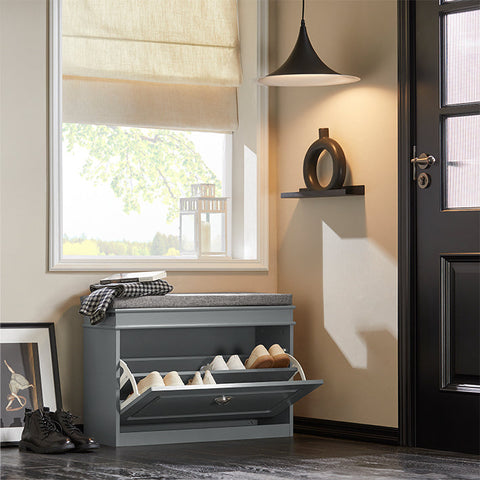 Rootz Shoe Cabinet with Cushioned Seat - Shoe Bench - Shoe Organizer - Versatile Storage - Comfortable Seating - Easy Assembly - 75cm x 51cm x 24cm