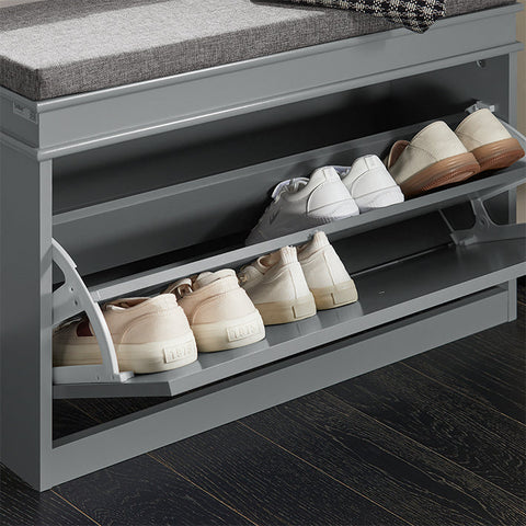 Rootz Shoe Cabinet with Cushioned Seat - Shoe Bench - Shoe Organizer - Versatile Storage - Comfortable Seating - Easy Assembly - 75cm x 51cm x 24cm