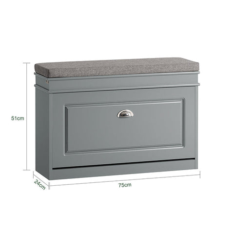 Rootz Shoe Cabinet with Cushioned Seat - Shoe Bench - Shoe Organizer - Versatile Storage - Comfortable Seating - Easy Assembly - 75cm x 51cm x 24cm