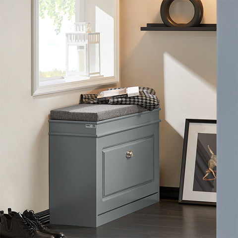 Rootz Shoe Cabinet with Cushioned Seat - Shoe Bench - Shoe Organizer - Versatile Storage - Comfortable Seating - Easy Assembly - 75cm x 51cm x 24cm