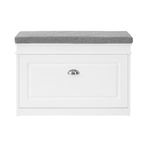Rootz Shoe Cabinet Bench with Flap - Shoe Tipper - Shoe Storage Organizer - FSC Certified - 100% Recyclable Packaging - Comfortable Seat Cushion - 75cm x 51cm x 24cm