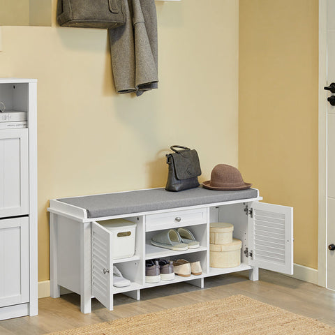Rootz Shoe Storage Bench - Entryway Bench - Shoe Organizer - Space-Saving Design - Dual-Door - Dual-Shelf - Comfortable Seating - 107cm x 50cm x 35cm