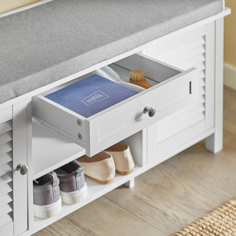 Rootz Shoe Storage Bench - Entryway Bench - Shoe Organizer - Space-Saving Design - Dual-Door - Dual-Shelf - Comfortable Seating - 107cm x 50cm x 35cm