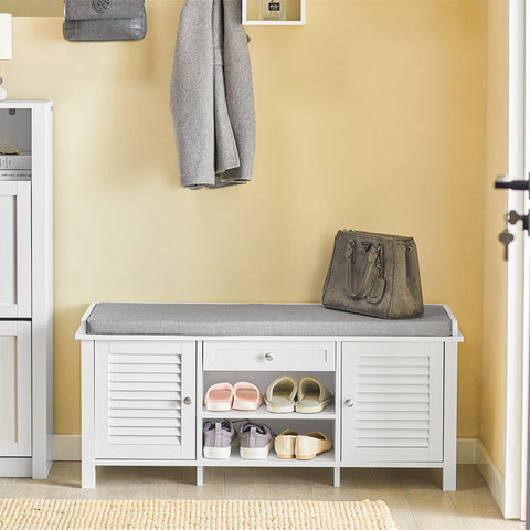 Rootz Shoe Storage Bench - Entryway Bench - Shoe Organizer - Space-Saving Design - Dual-Door - Dual-Shelf - Comfortable Seating - 107cm x 50cm x 35cm