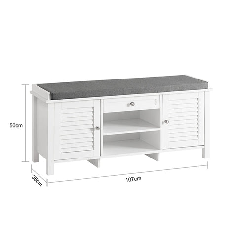 Rootz Shoe Storage Bench - Entryway Bench - Shoe Organizer - Space-Saving Design - Dual-Door - Dual-Shelf - Comfortable Seating - 107cm x 50cm x 35cm